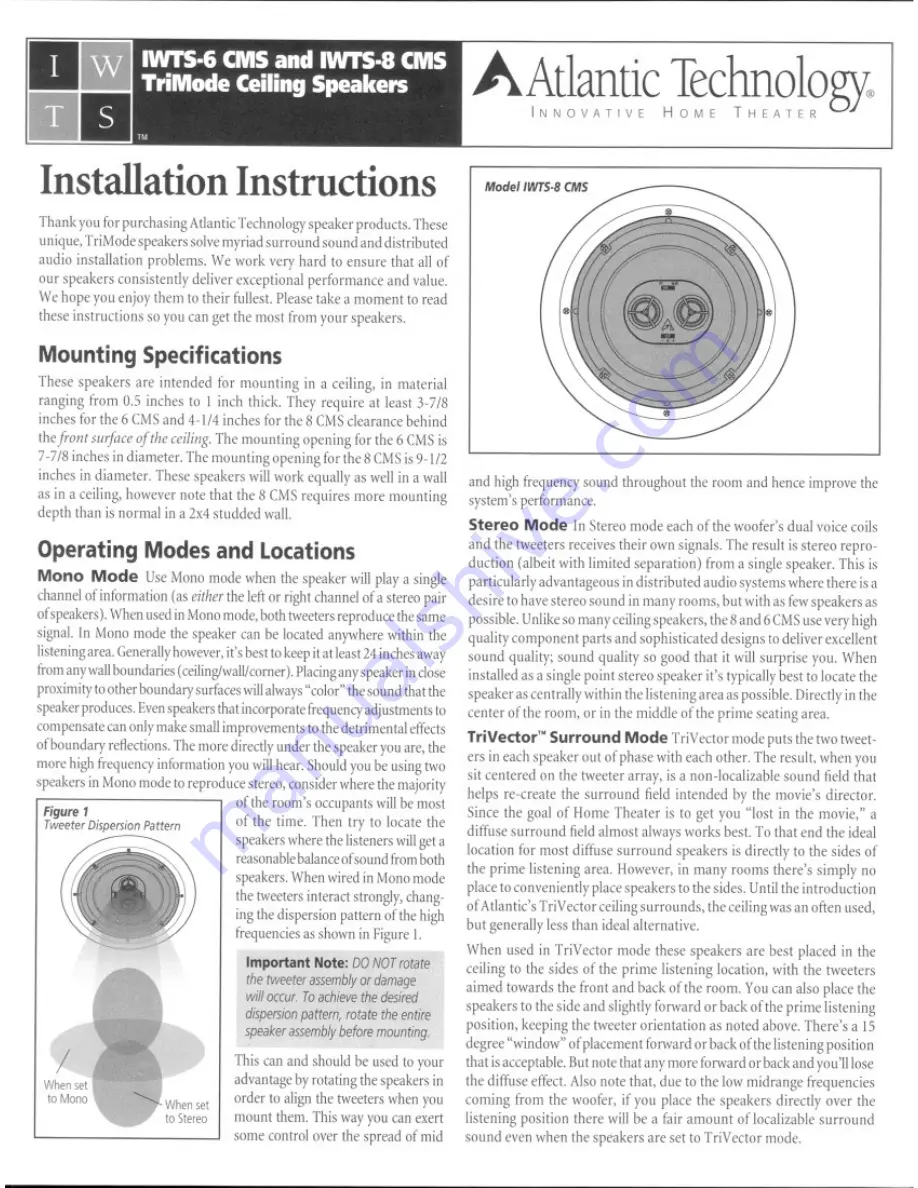 Atlantic Technology IWTS-6 CMS Installation Instructions Download Page 1