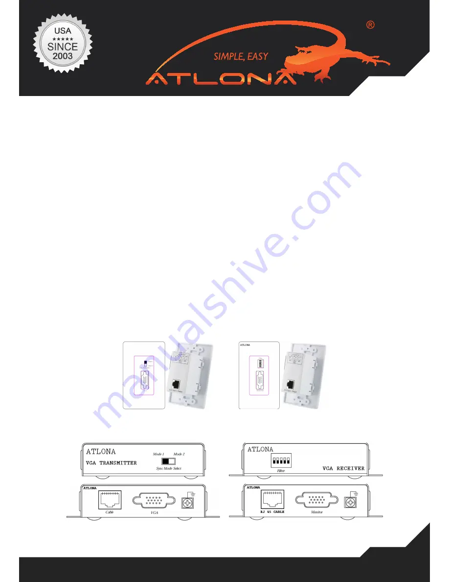 Atlona AT-VGA100-SR User Manual Download Page 1