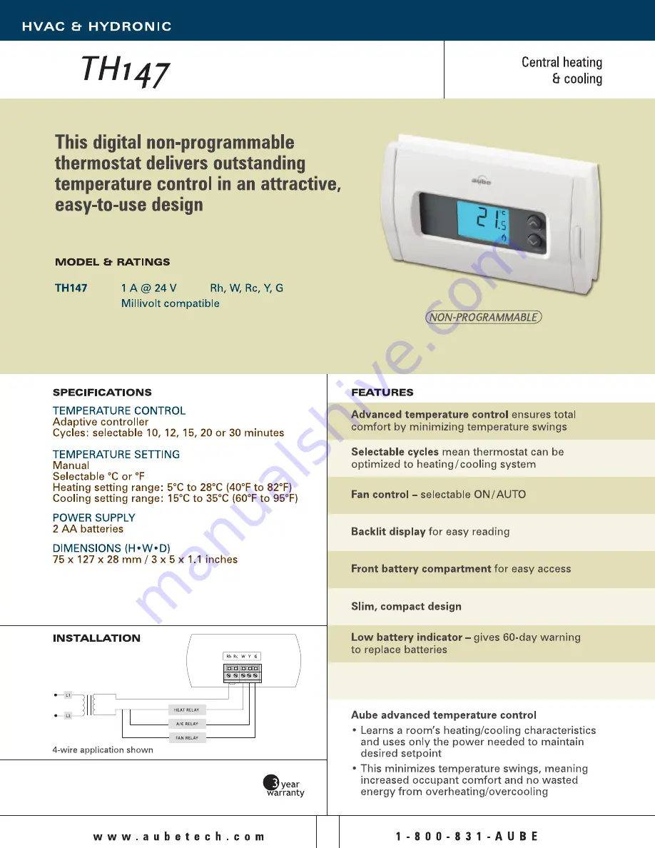 Aube Technologies TH147 Specification Download Page 1