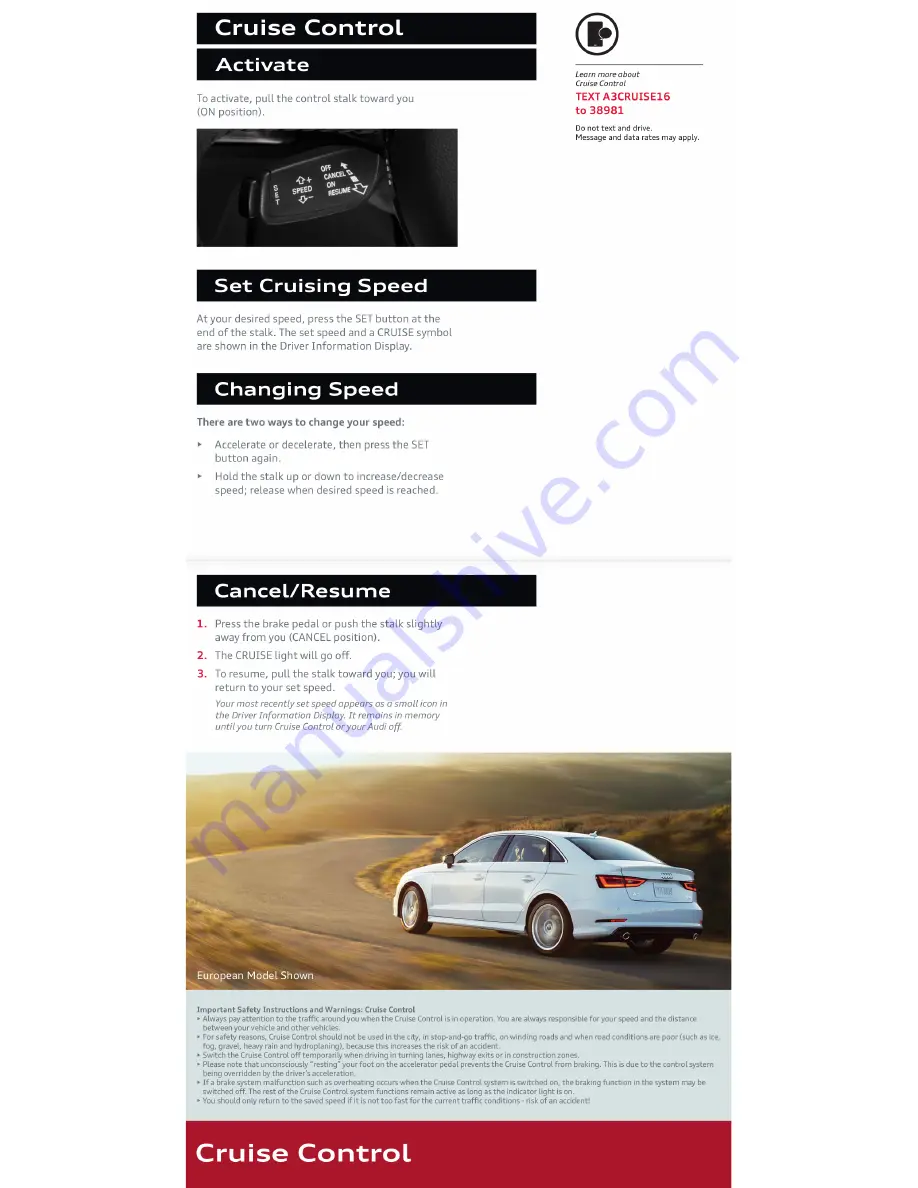 Audi 2016 A3 Quick Start Manual Download Page 5