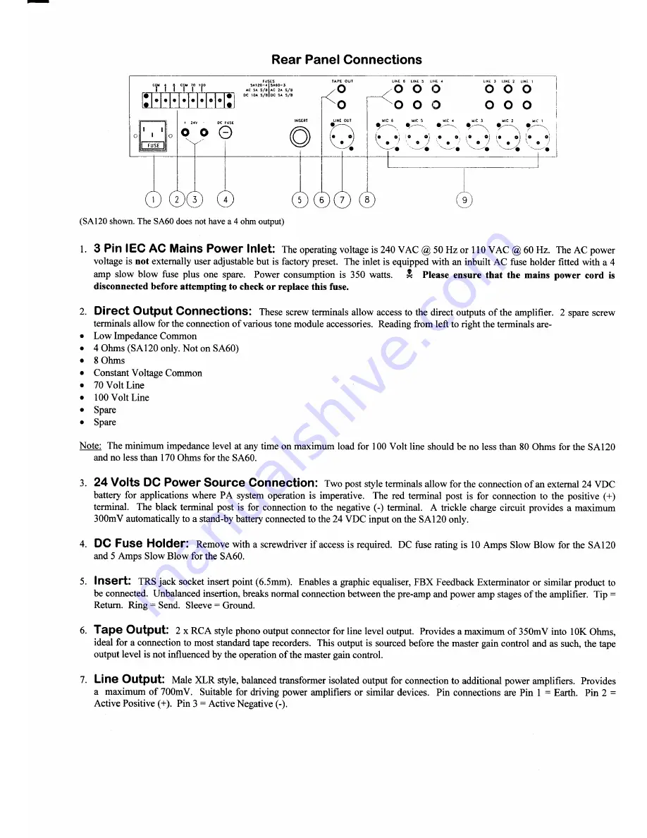 AUDIO TELEX SA120 Operating Instructions Download Page 3