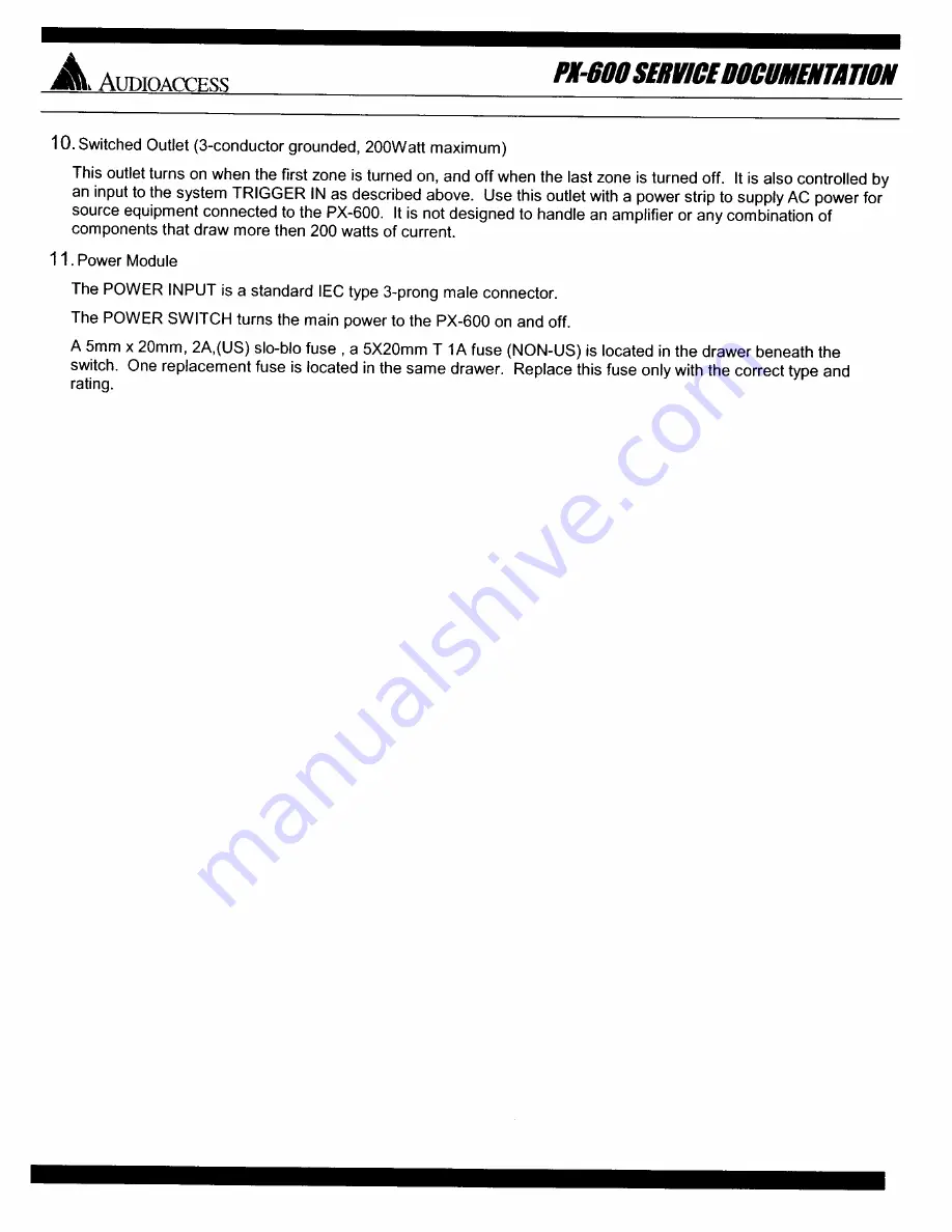 Audioaccess PX-600 Service  Manual Addendum Download Page 10