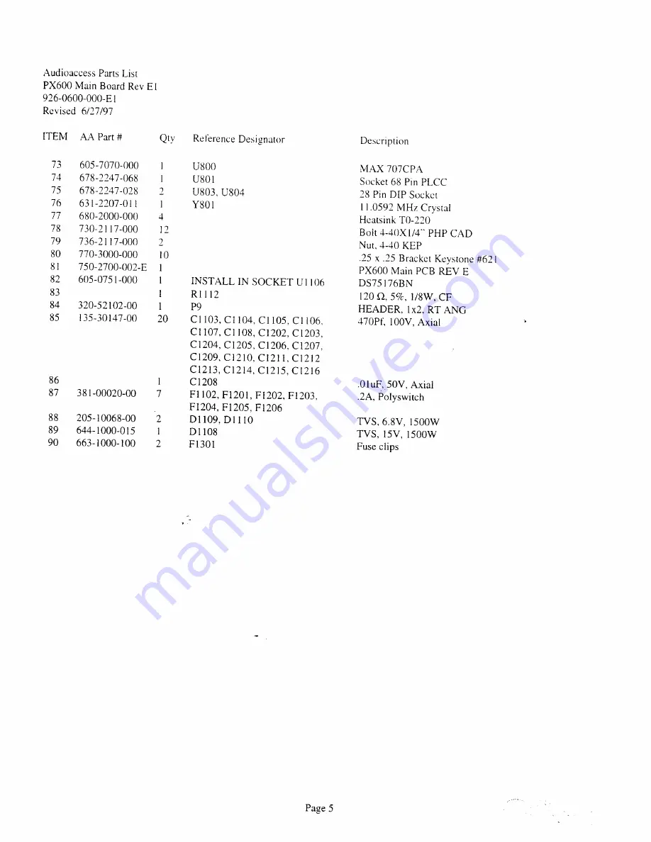 Audioaccess PX-600 Service  Manual Addendum Download Page 217