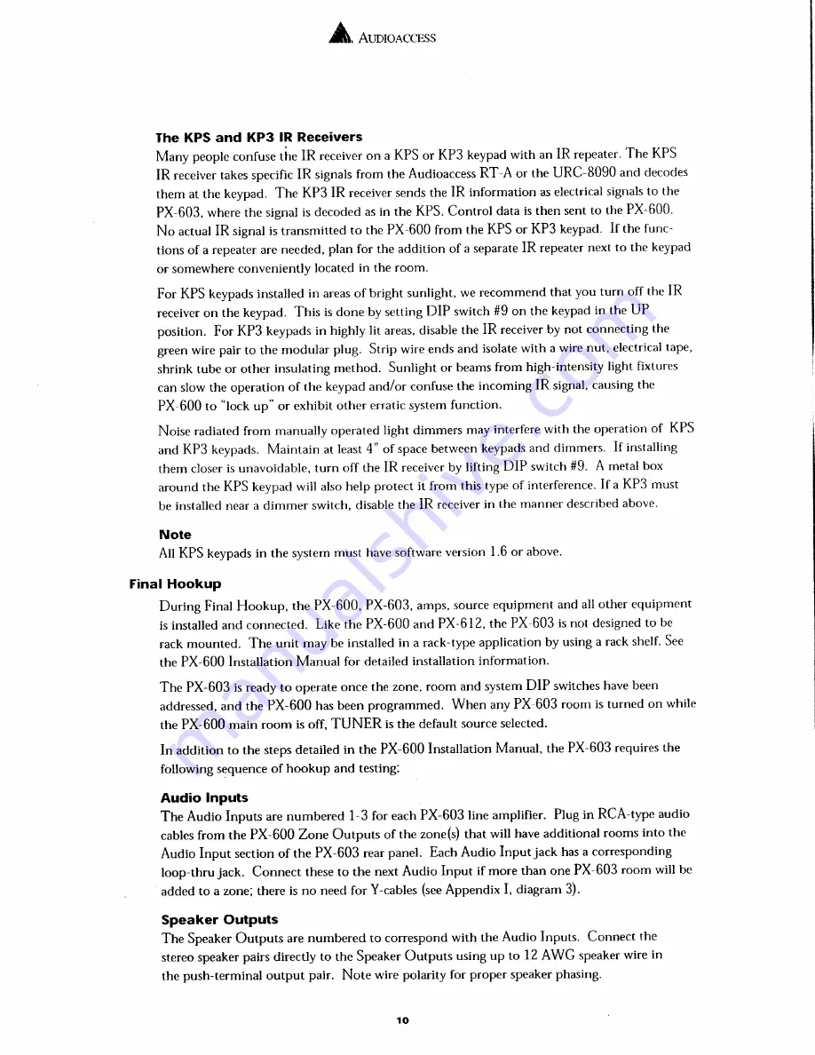 Audioaccess PX-603 Preliminary Service Manual Download Page 16