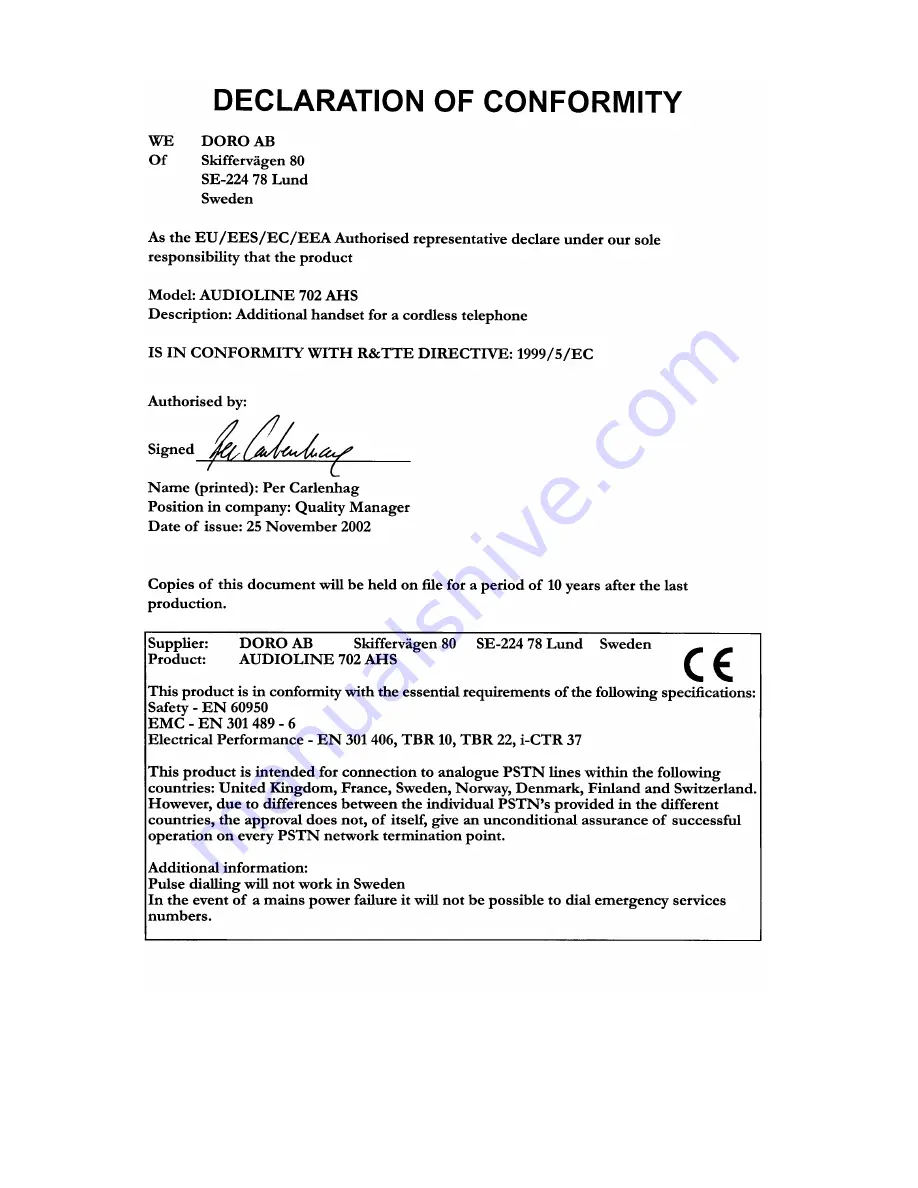 AUDIOLINE 702 AHS Manual Download Page 21