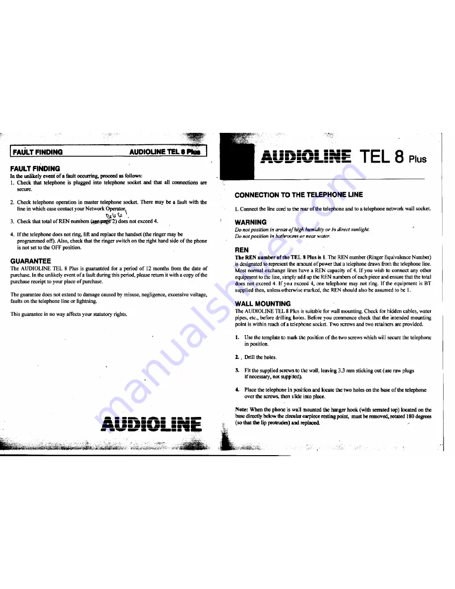 AUDIOLINE TEL 8 PLUS Manual Download Page 1