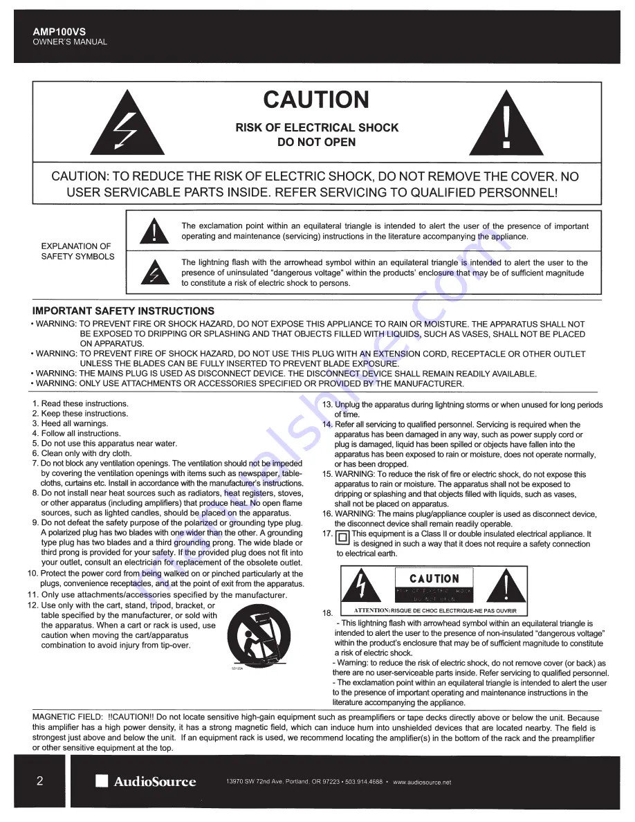 AudioSource AMP100VS Owner'S Manual Download Page 2