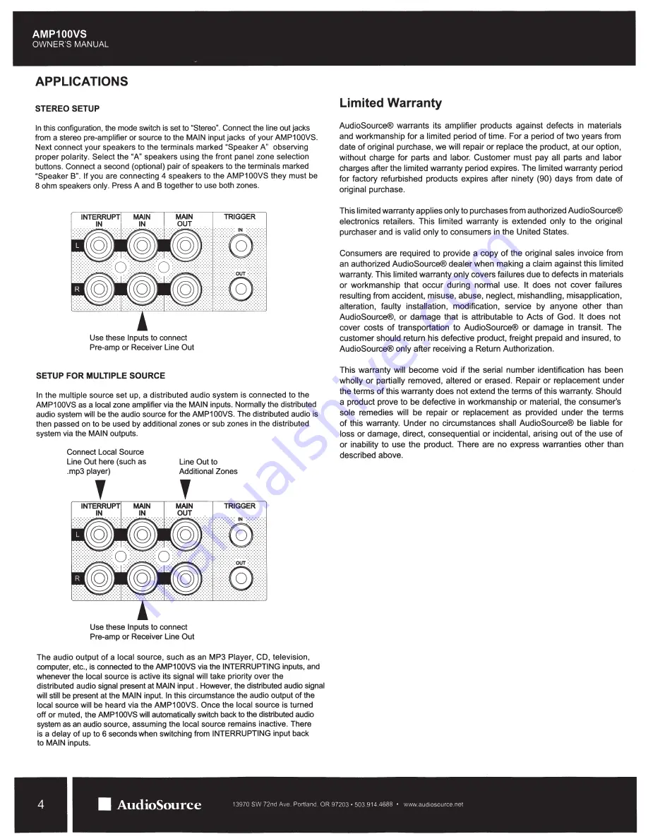 AudioSource AMP100VS Owner'S Manual Download Page 4