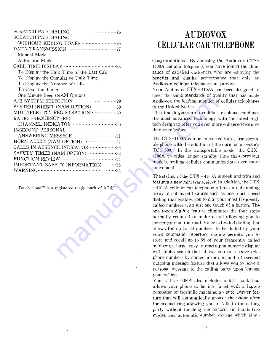 Audiovox CTX-4100A Owner Operating Instructions Download Page 3