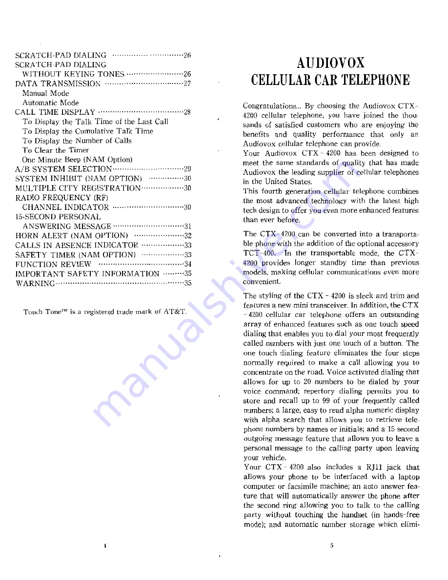 Audiovox CTX-4200 Owner Operating Instructions Download Page 3