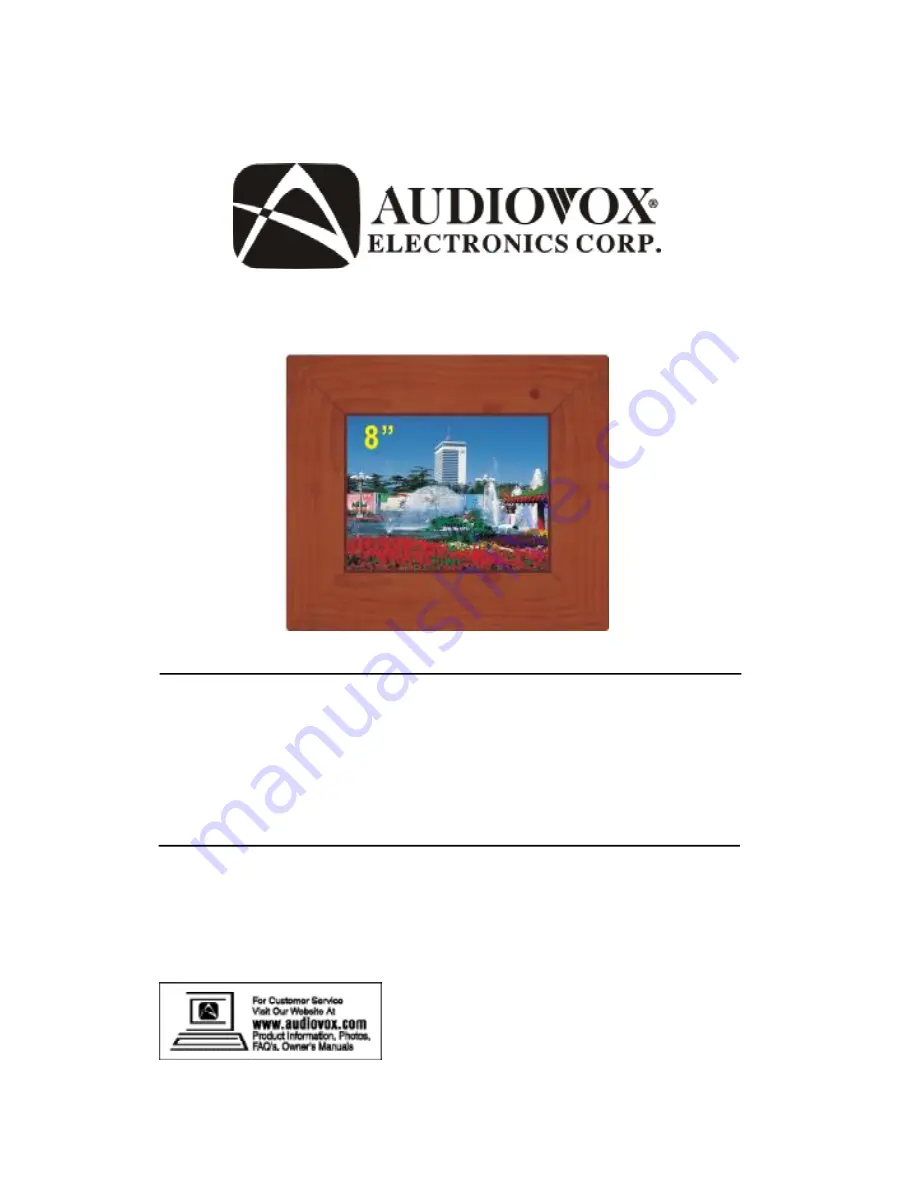 Audiovox DPF800 - Digital Photo Frame Owner'S Manual Download Page 1