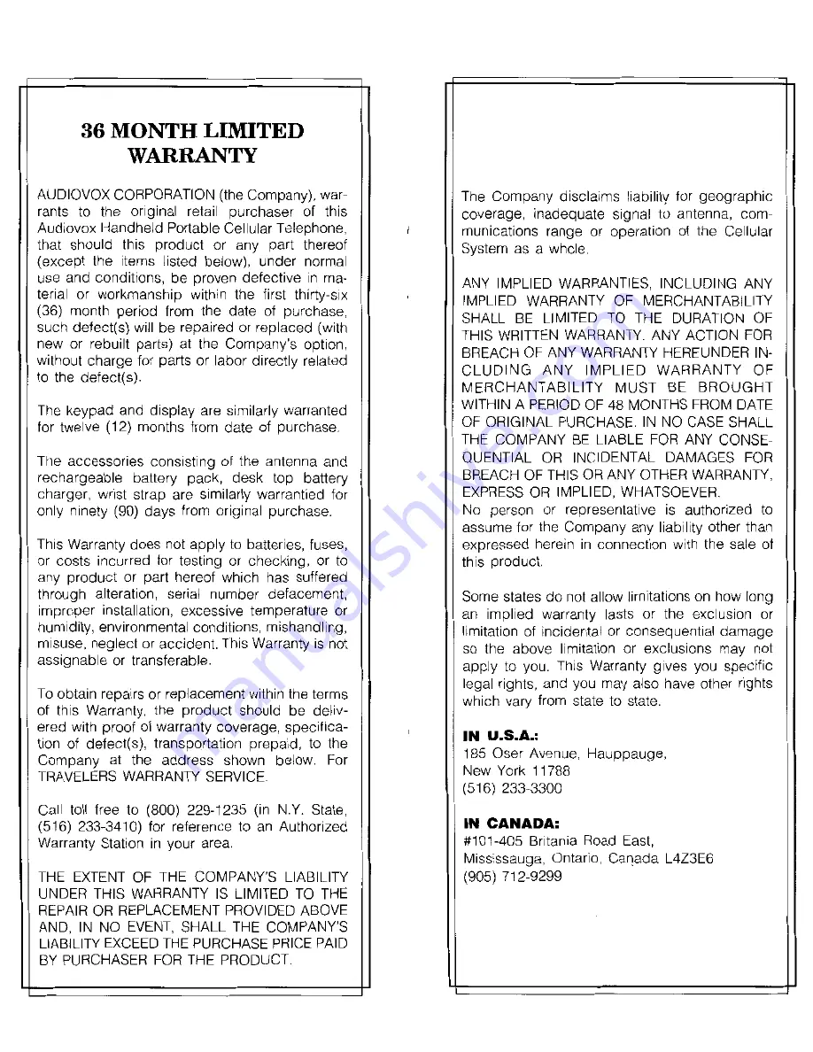 Audiovox Minivox MVX-850 User Manual Download Page 22