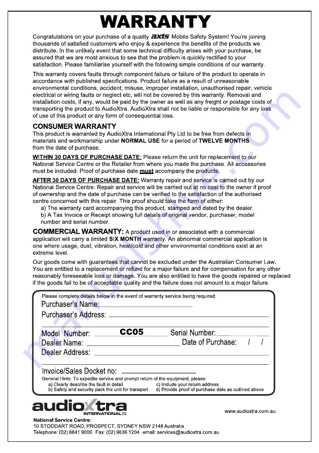 Audioxtra axis CC05 Installation Manual Download Page 4