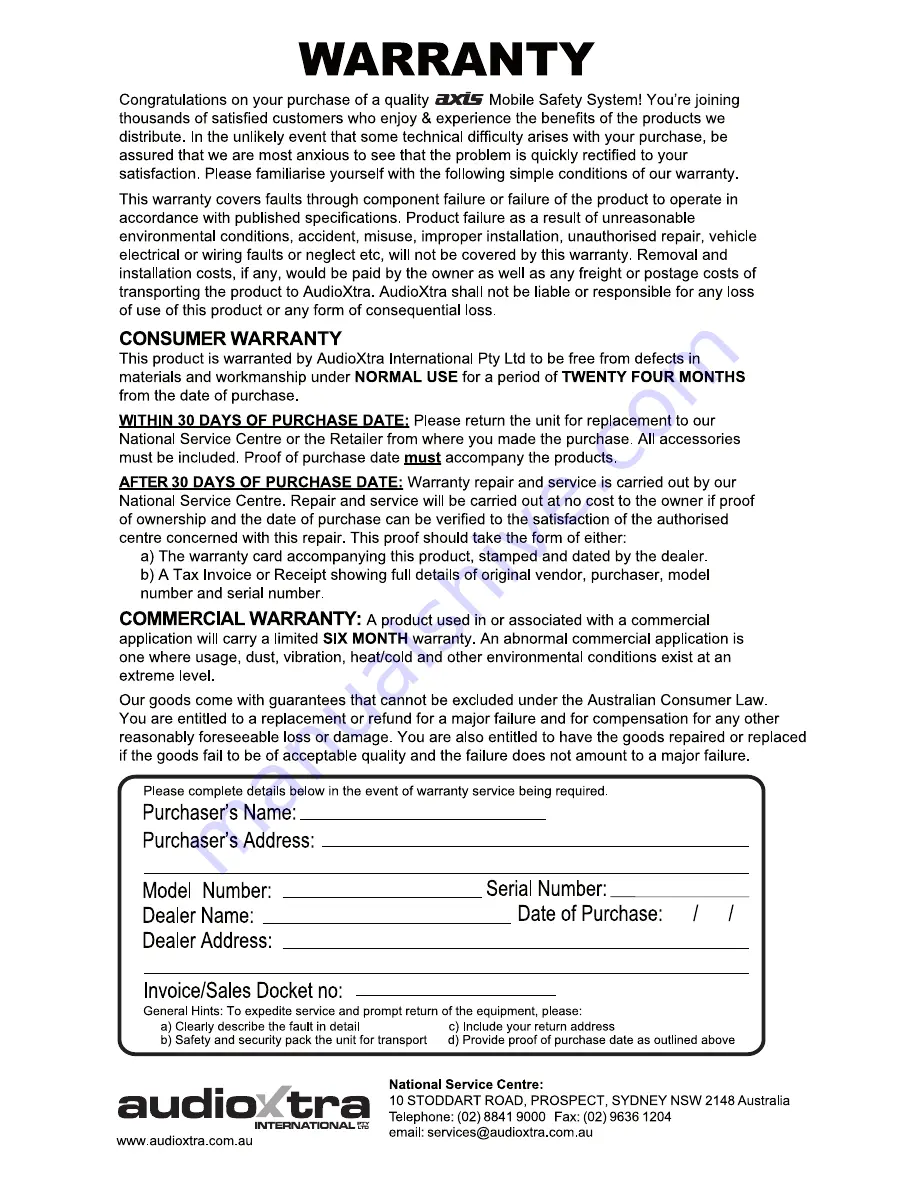 Audioxtra Axis JS5001K Instruction Manual Download Page 8