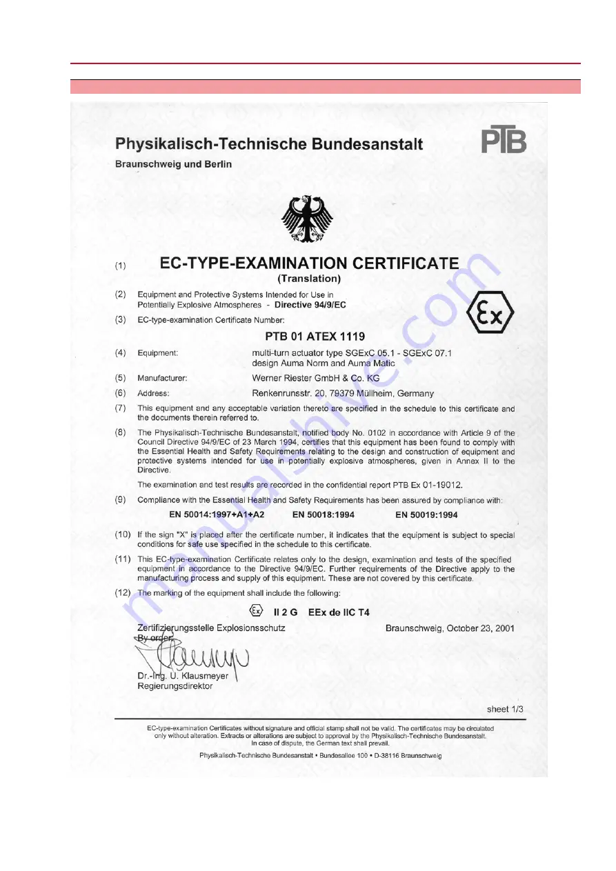 AUMA AUMATIC ACExC 01.2 Operation Instructions Manual Download Page 83