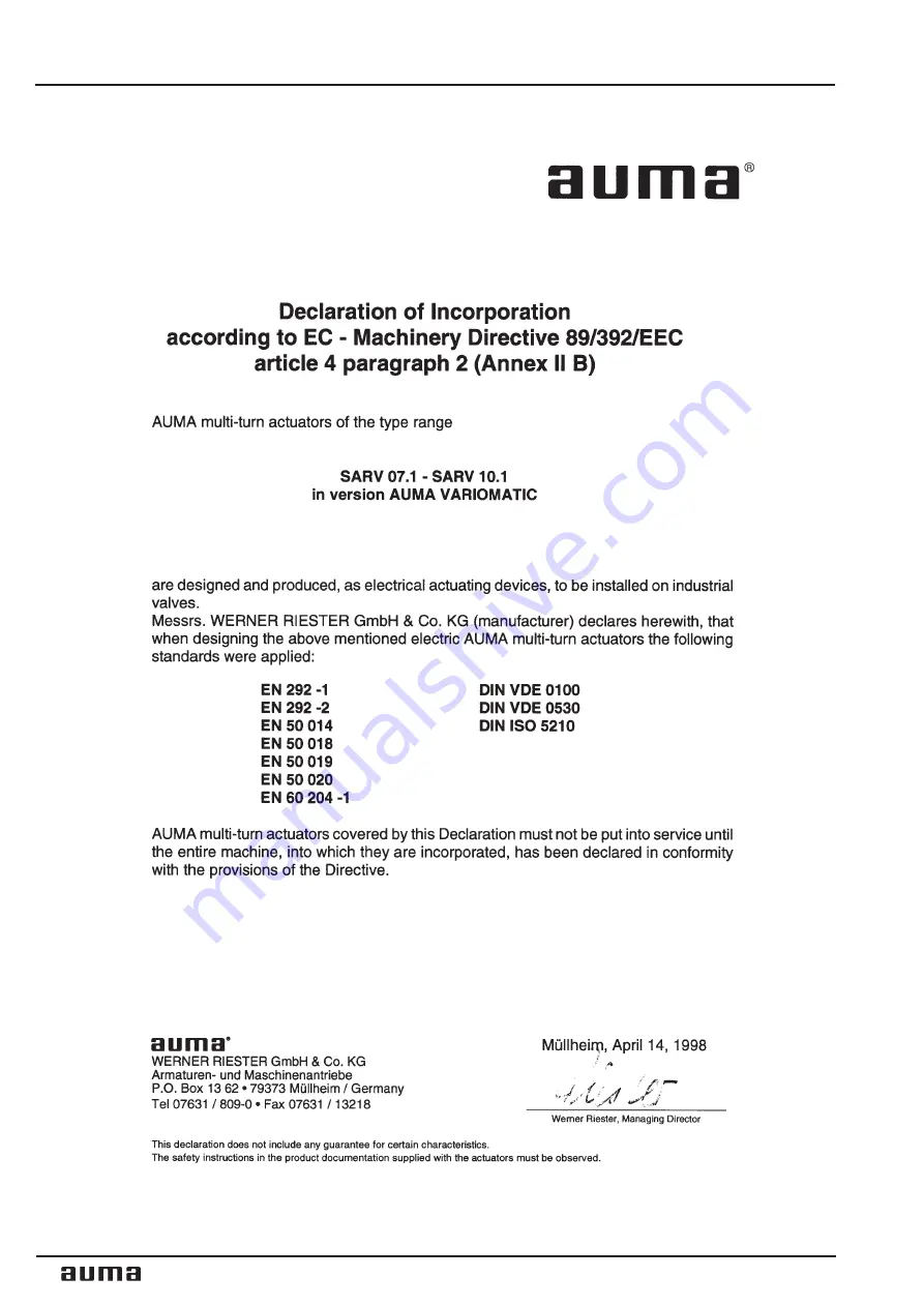 AUMA VARIOMATIC SARV 07.1 Скачать руководство пользователя страница 30