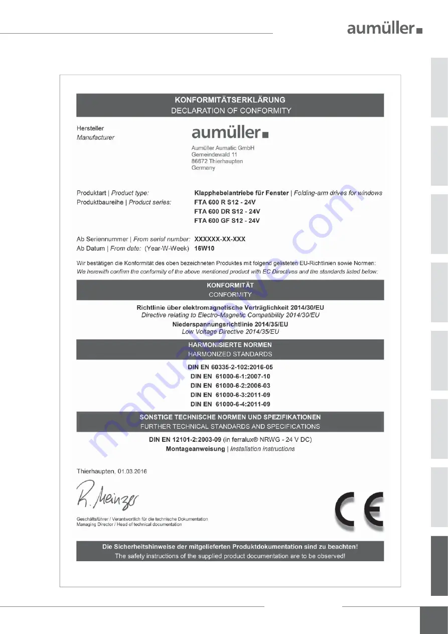 Aumuller FTA600 DF Assembly And Commissioning Instructions Download Page 29