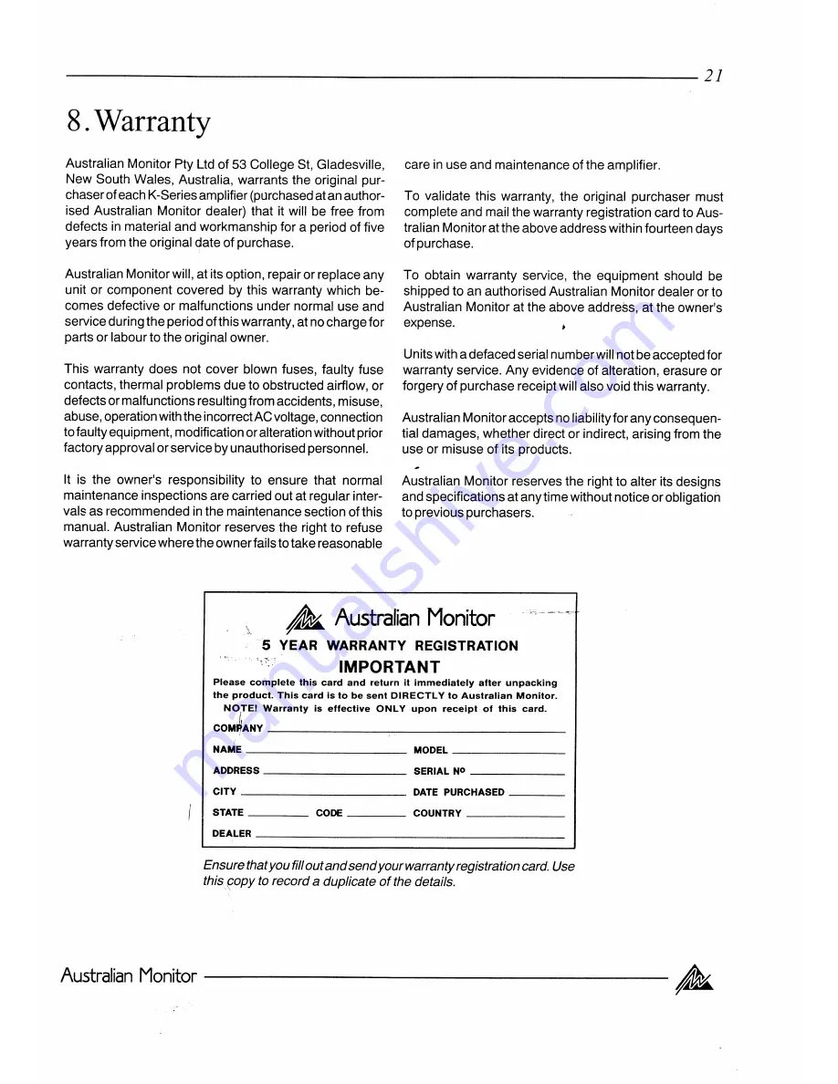 AUSTRALIAN MONITOR 1K2 - Manual Download Page 21