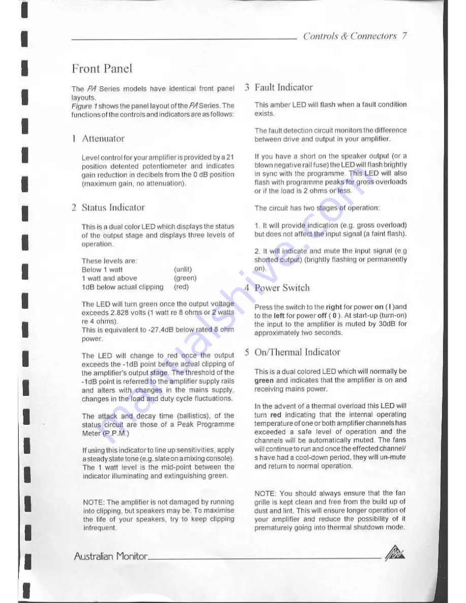 AUSTRALIAN MONITOR PA1500 Operation Manual Download Page 7