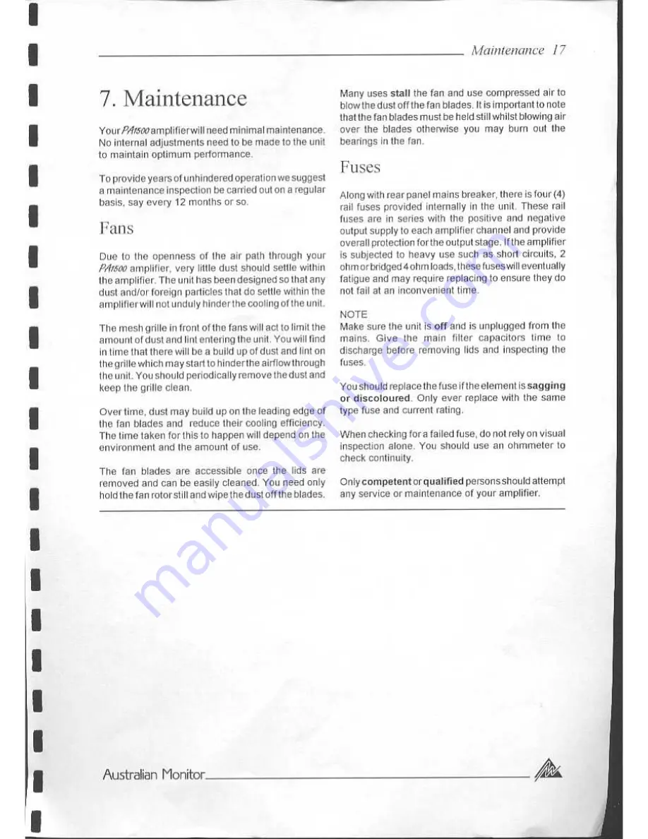 AUSTRALIAN MONITOR PA1500 Operation Manual Download Page 17