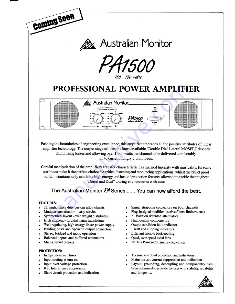 AUSTRALIAN MONITOR PA1500 Скачать руководство пользователя страница 1