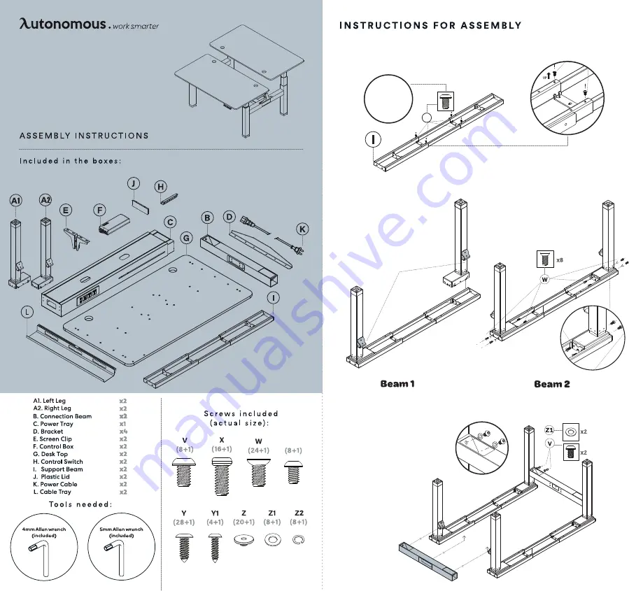 Autonomous SmartDesk Core Duo Assembly Instructions Download Page 1