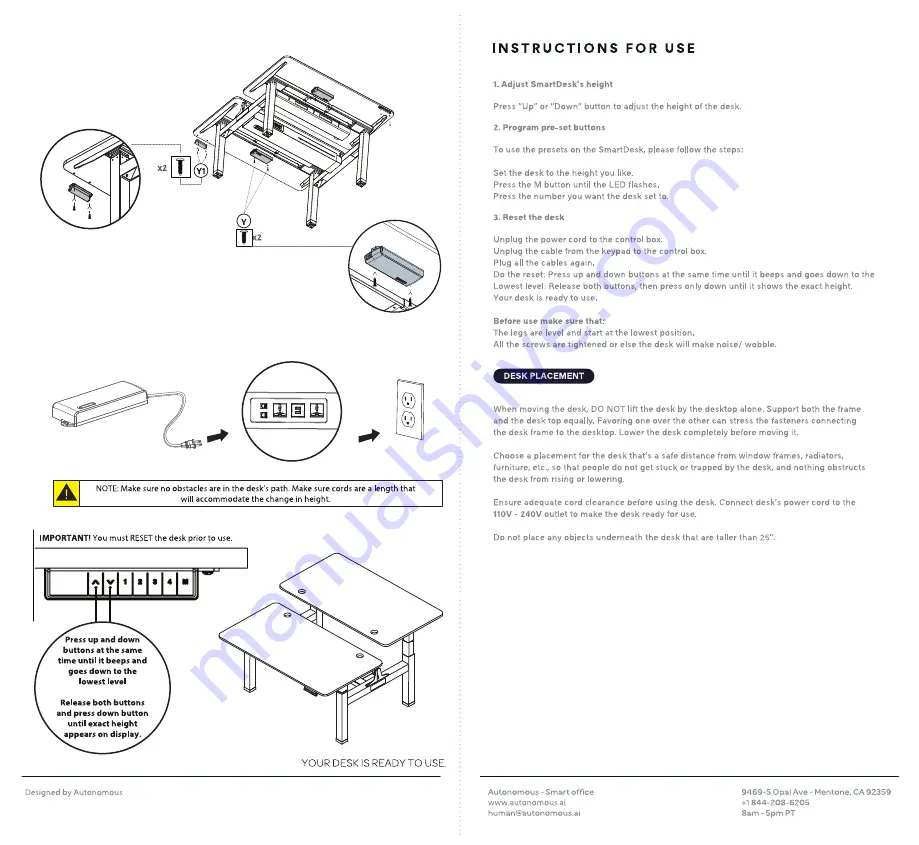 Autonomous SmartDesk Core Duo Assembly Instructions Download Page 3