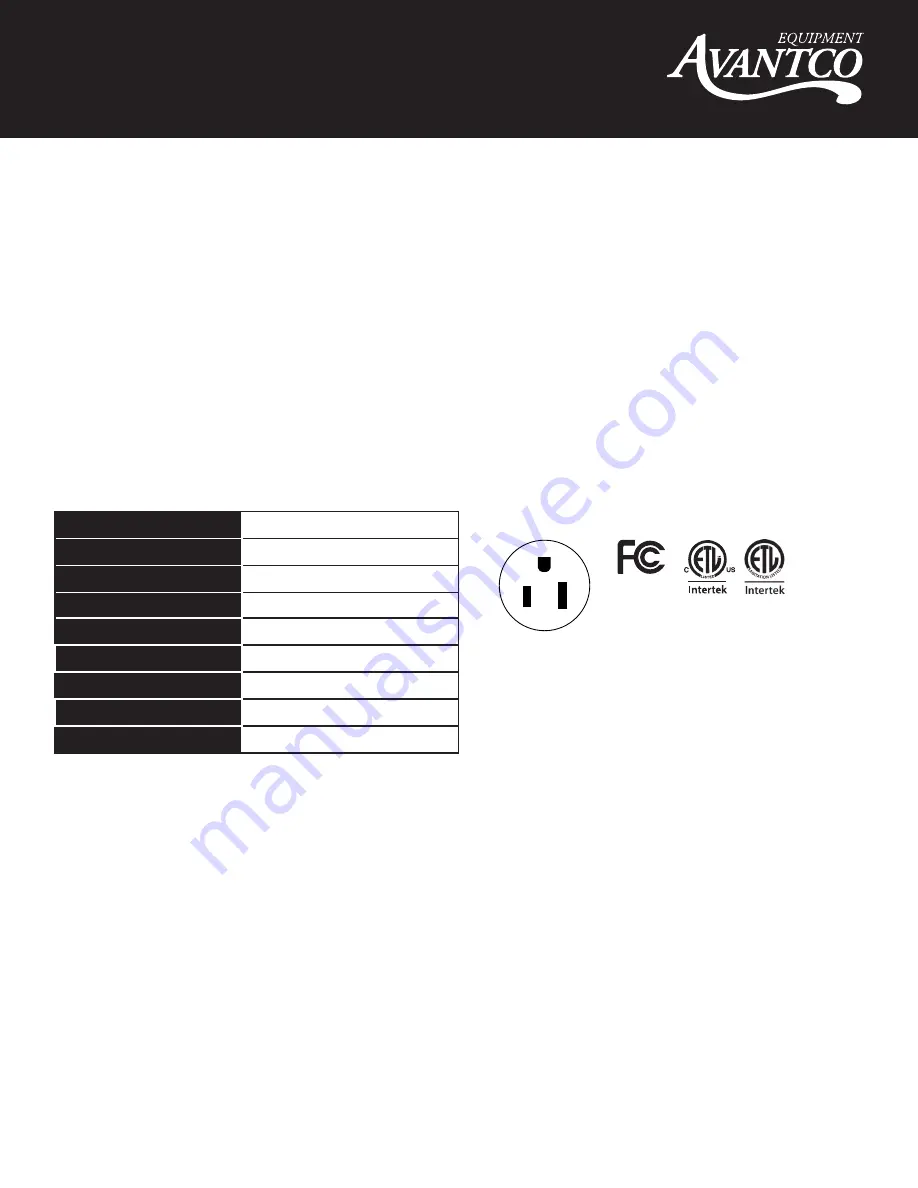 Avantco Equipment 177DC1800 Скачать руководство пользователя страница 2