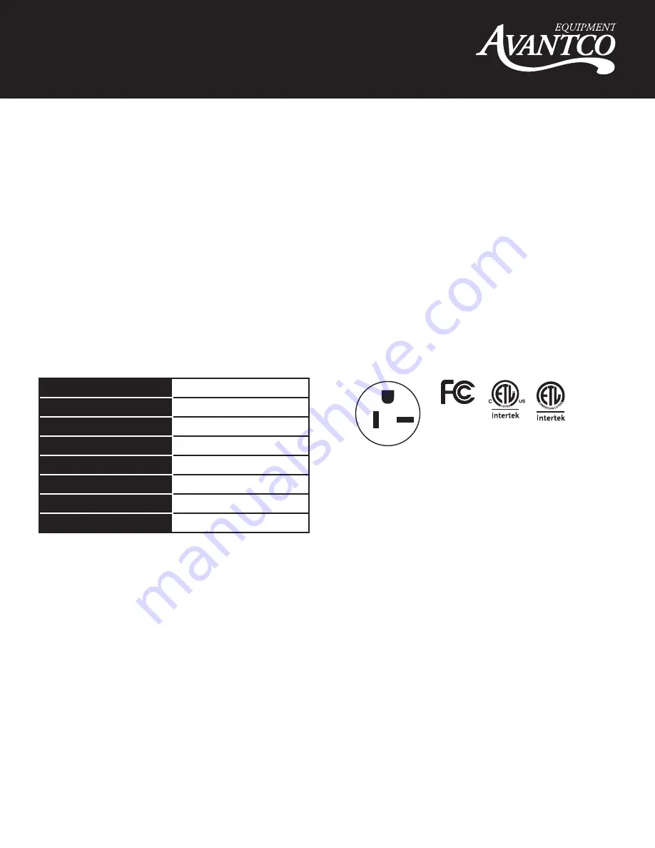 Avantco Equipment 177IC3500 User Manual Download Page 2