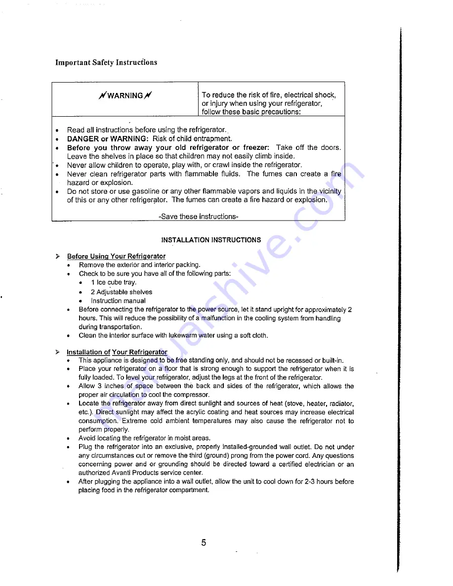 Avanti 445YW-1 Instruction Manual Download Page 6