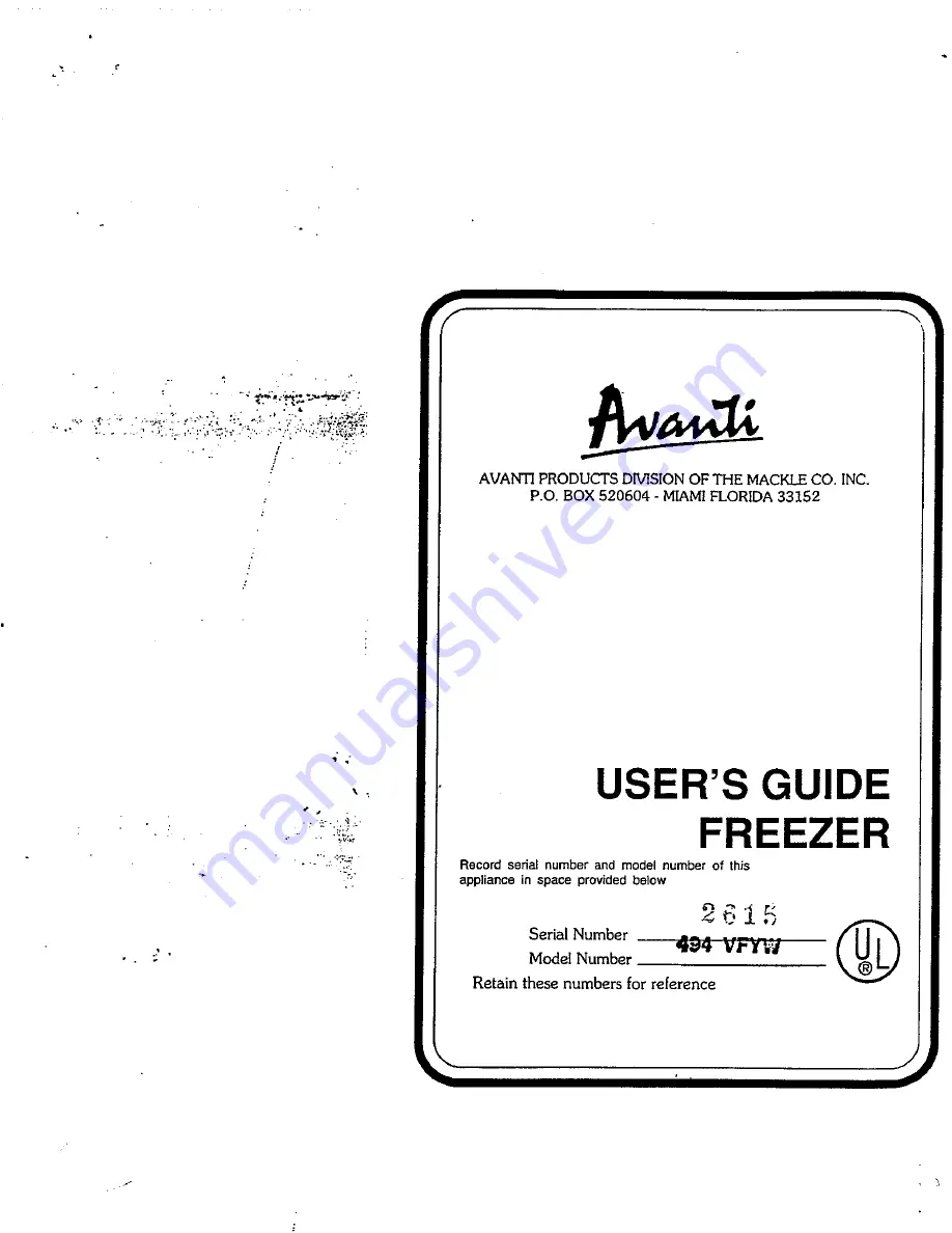 Avanti 494 VFYW User Manual Download Page 1