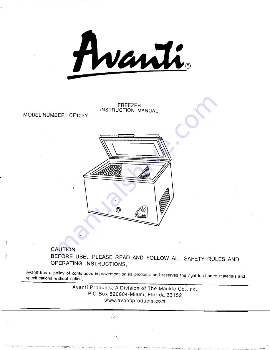 Avanti CF102Y Скачать руководство пользователя страница 1