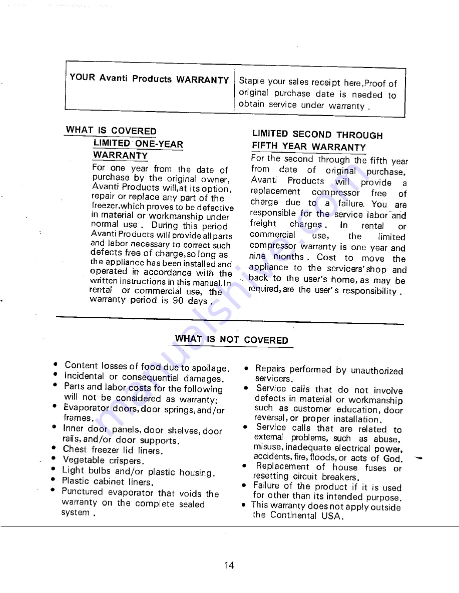 Avanti CF102Y Instruction Manual Download Page 14