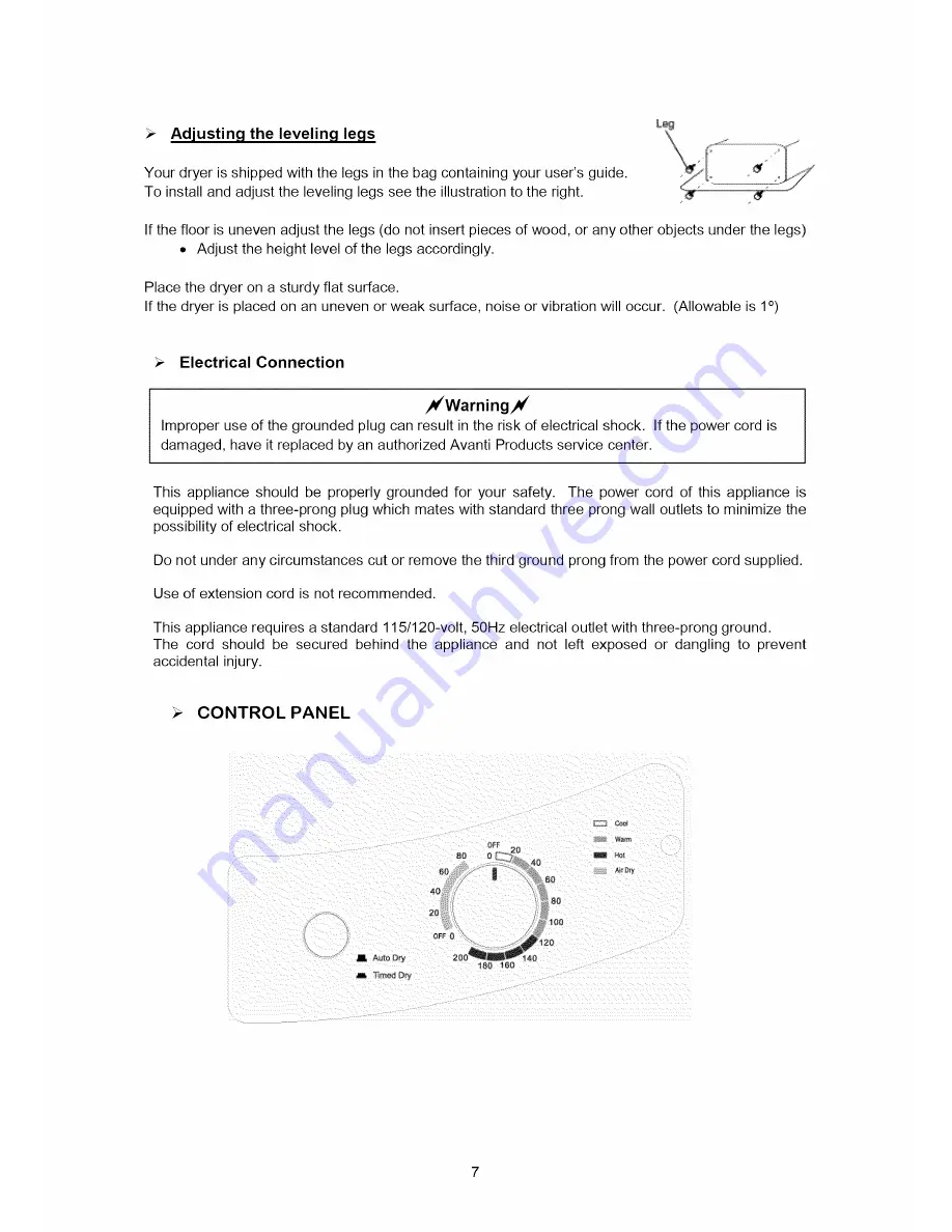 Avanti D110-1 Instruction Manual Download Page 7