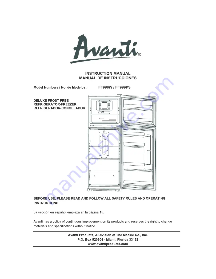 Avanti FF998W Скачать руководство пользователя страница 1