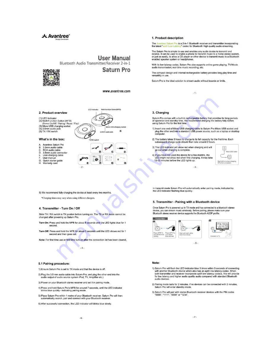 Avantree Saturn Pro Скачать руководство пользователя страница 1