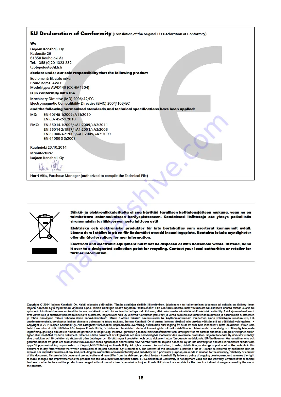 AWD WD140 Instruction Manual Download Page 18