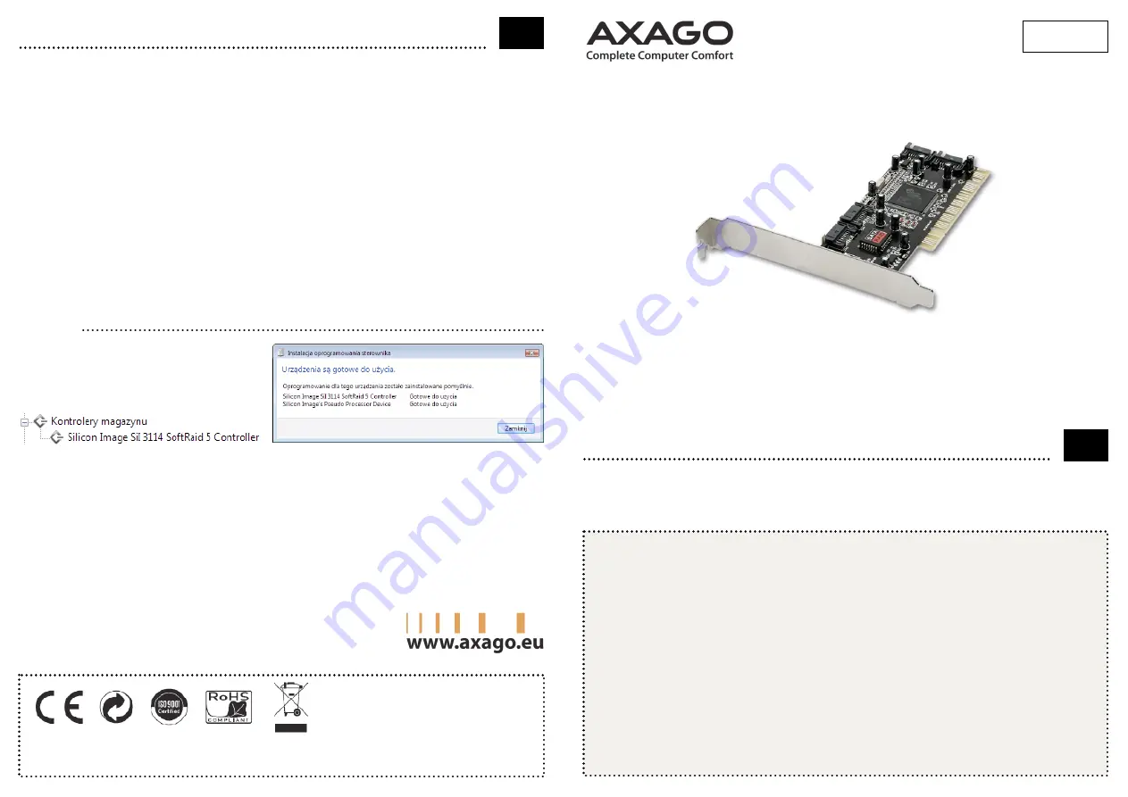 AXAGO PCIS-50 Quick Installation Manual Download Page 1