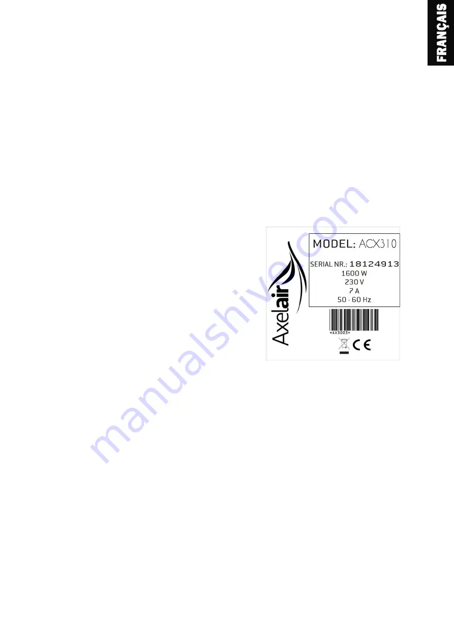 Axelair ACX310 Instruction Manual Download Page 3