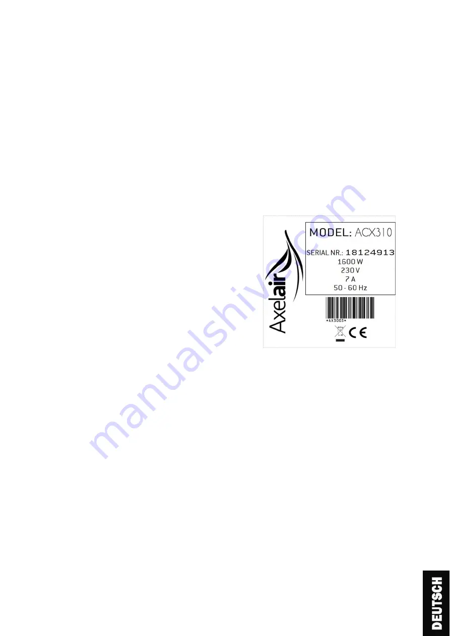 Axelair ACX310 Instruction Manual Download Page 23