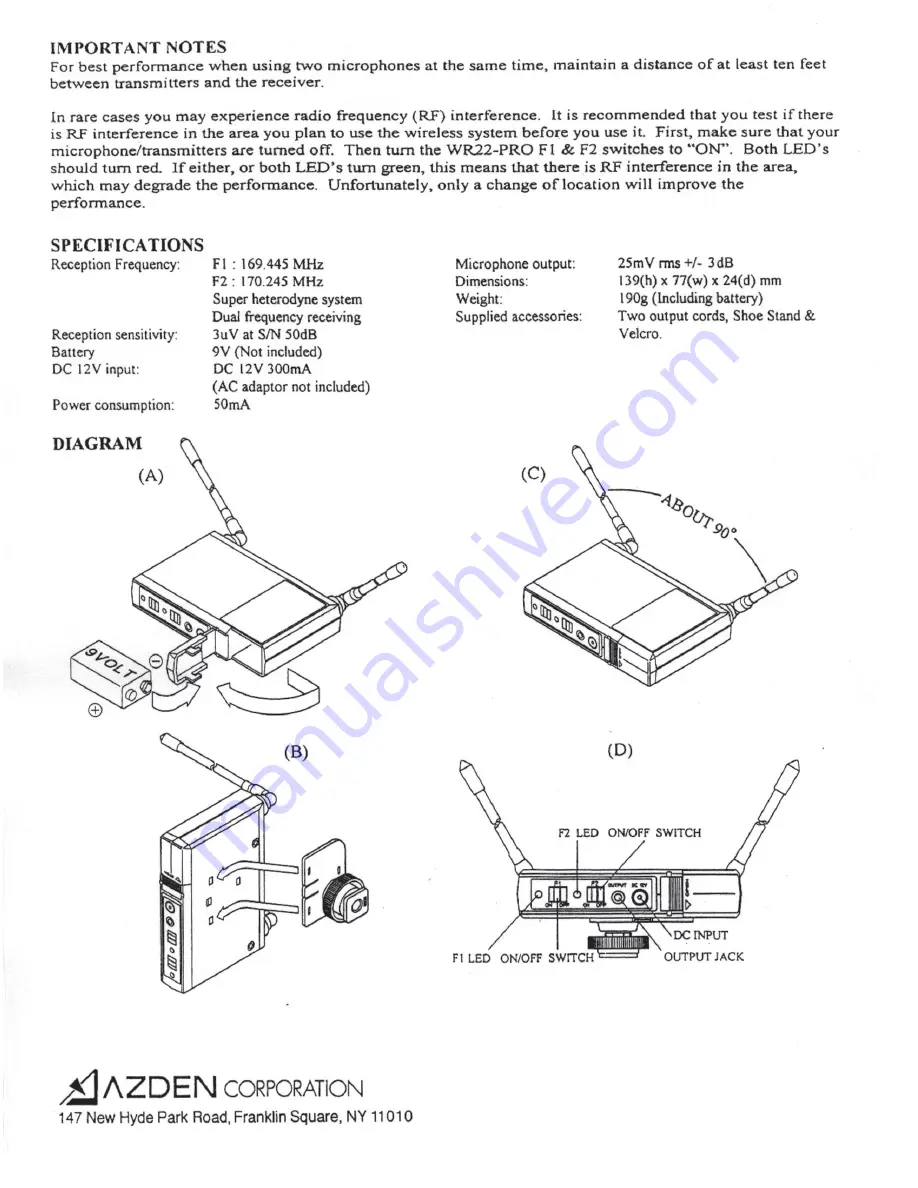 Azden WR22-PRO Instruction Manual Download Page 2