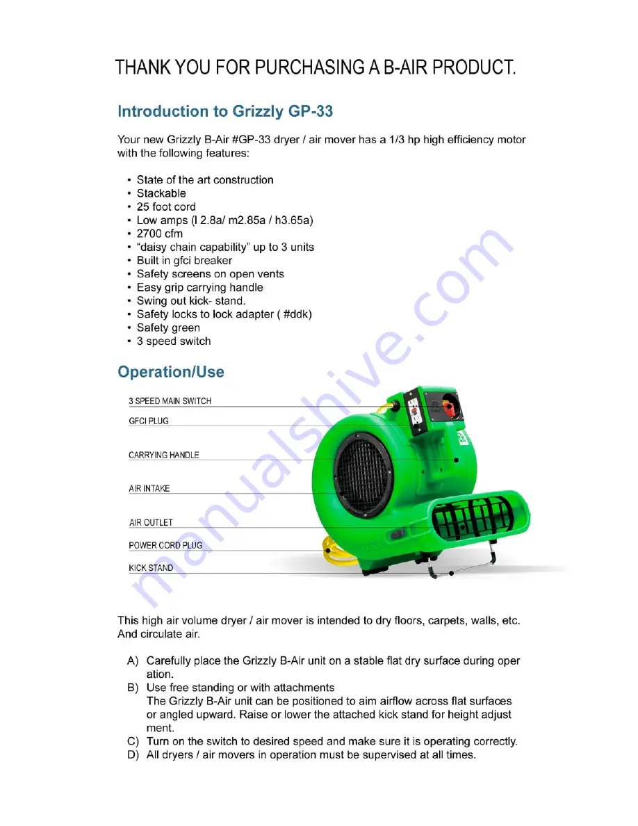 B-Air Grizzly GP-33 Instruction Manual Download Page 2