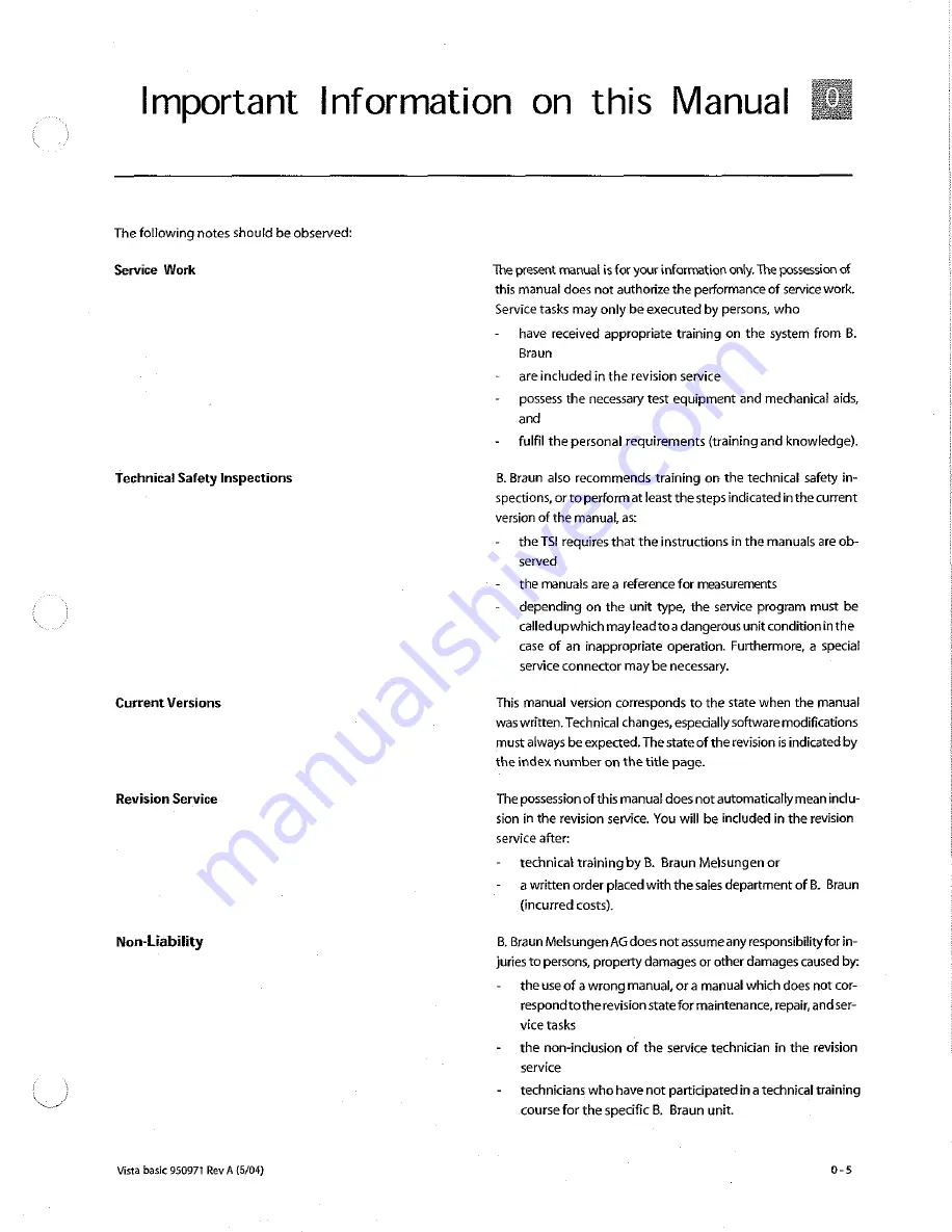 B. Braun Vista basic Service Manual Download Page 5