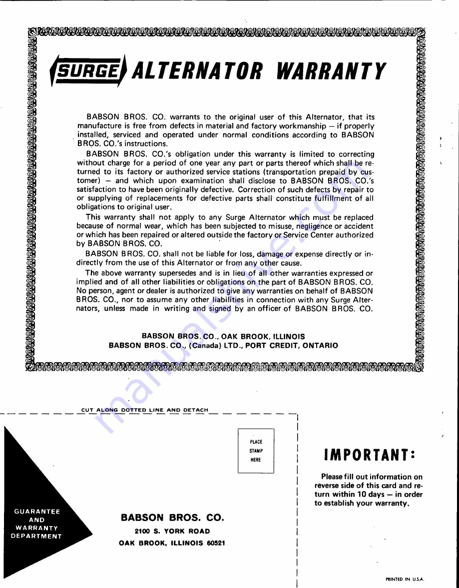 Babson Bros. Co. SURGE 20004 Operator'S Manual And Parts Catalog Download Page 19