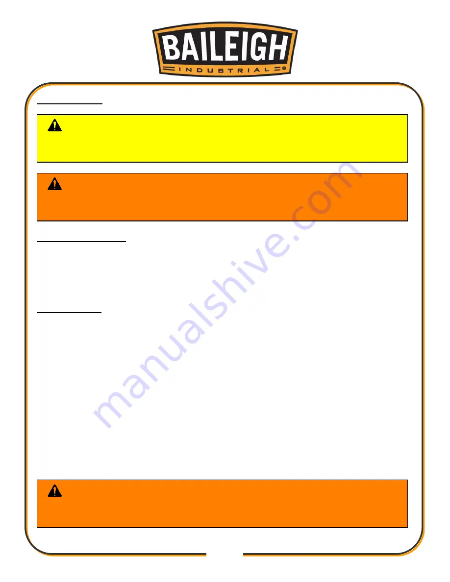 Baileigh Industrial 1013715 Operator'S Manual Download Page 21