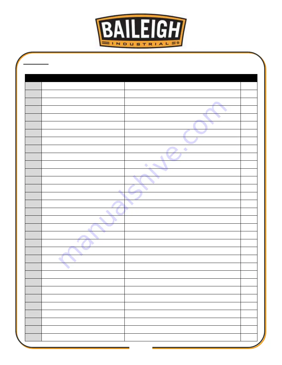 Baileigh Industrial TN-600 Operator'S Manual Download Page 31