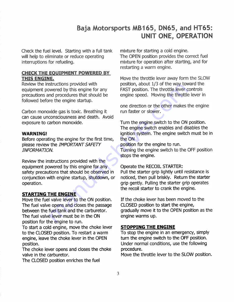 Baja motorsports DN65 Repair Operation Manual Download Page 7