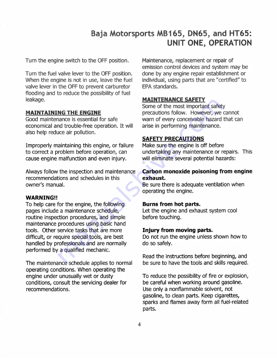 Baja motorsports DN65 Repair Operation Manual Download Page 8