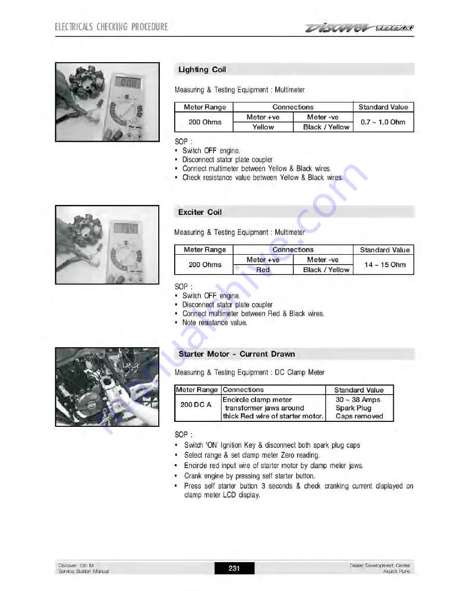 Bajaj Discover 100M Service Station Manual Download Page 262