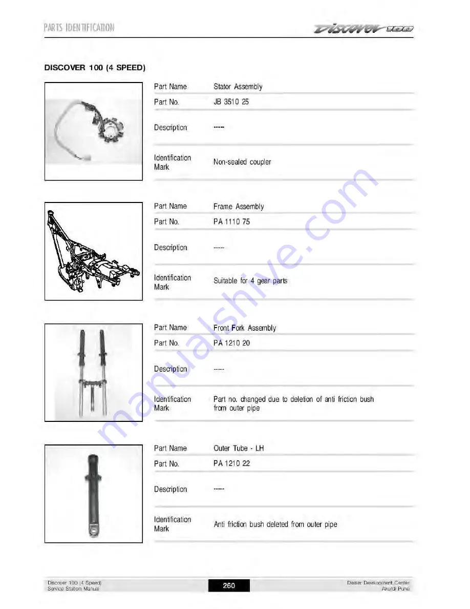 Bajaj Discover 100M Service Station Manual Download Page 291